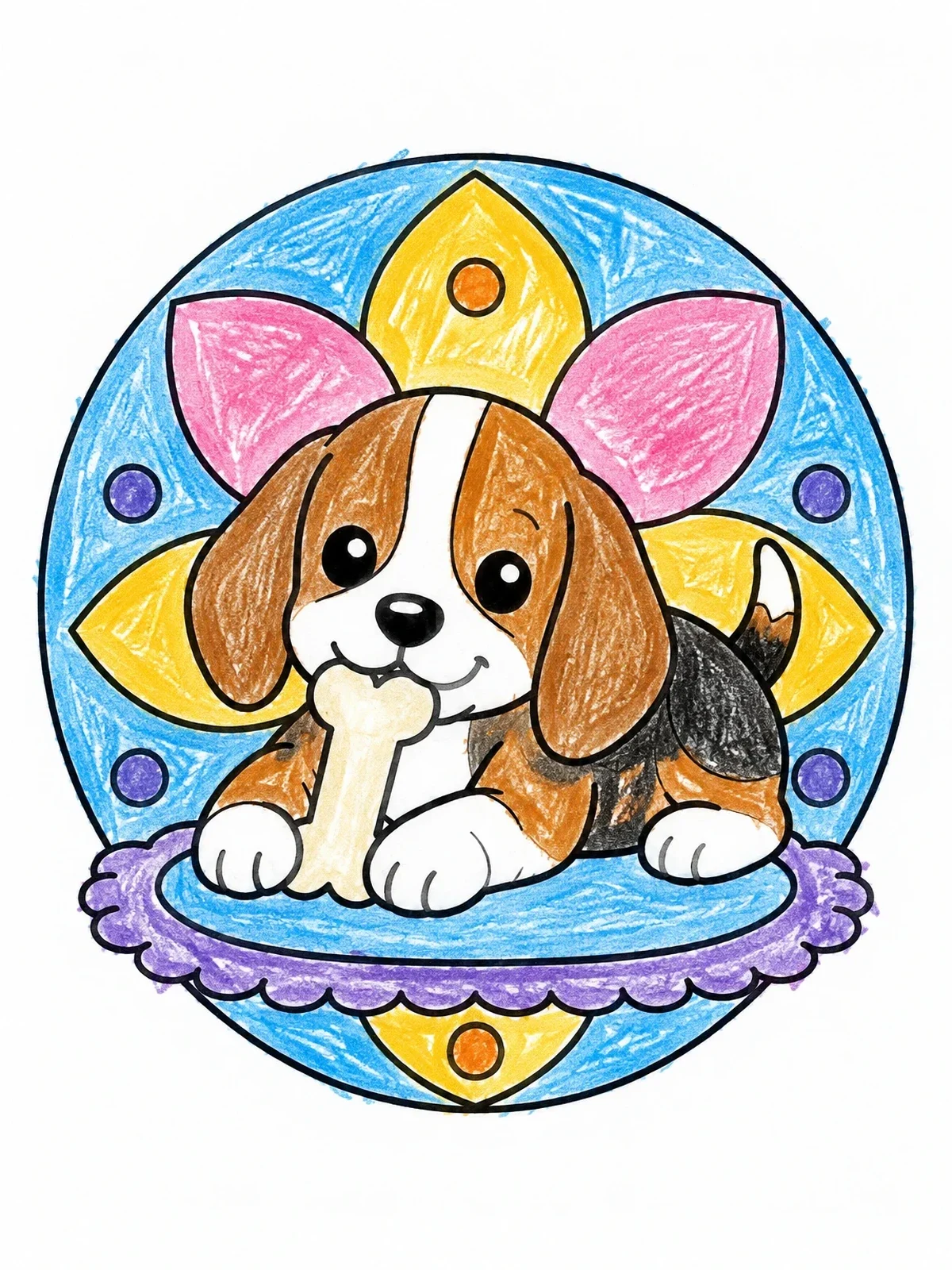 Colored example of the Beagle Puppy Chewing A Bone coloring page