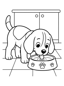 A cute beagle puppy drinking water in this beagle coloring page.