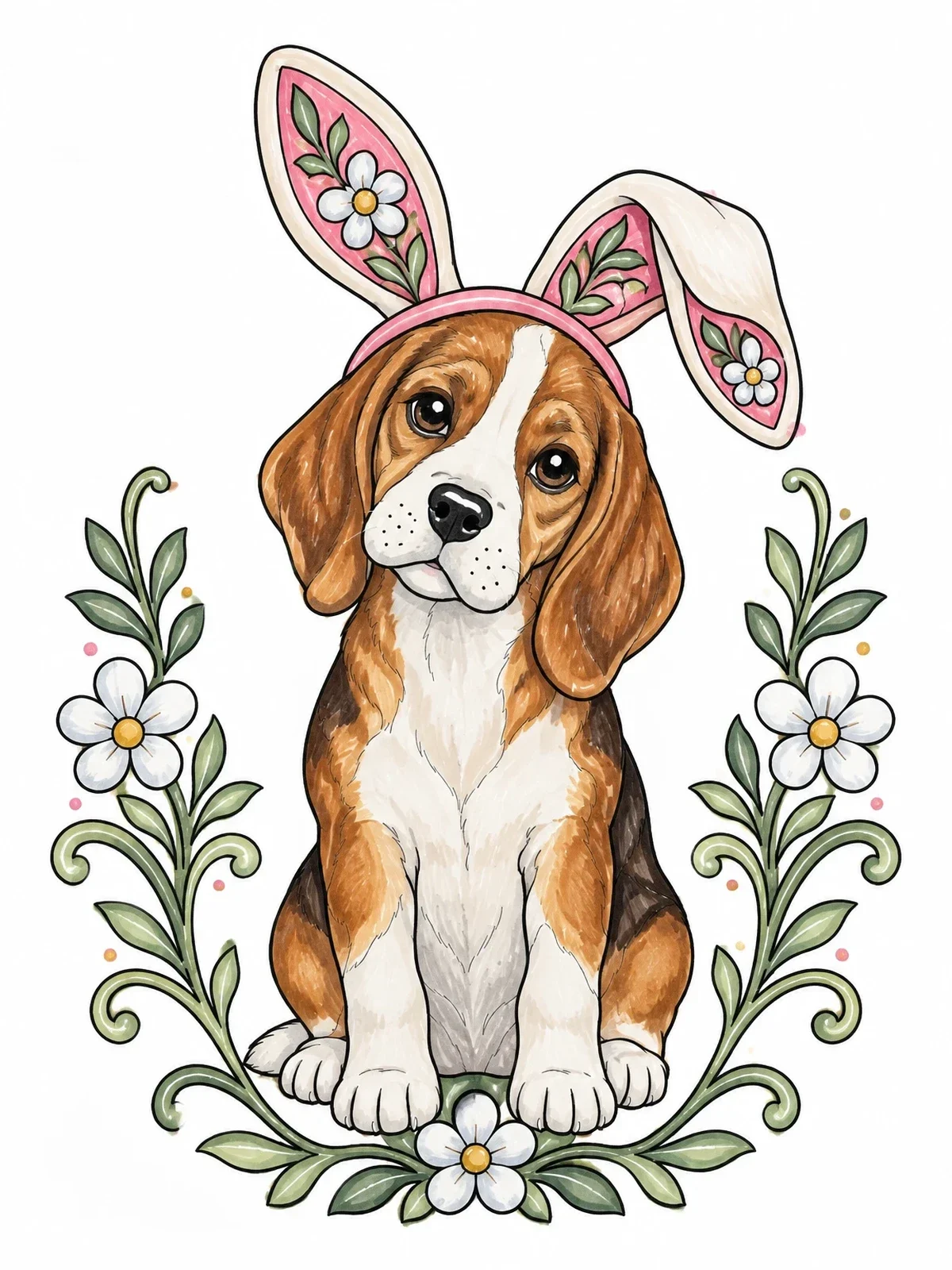 Colored example of the Beagle Puppy With Bunny Ears coloring page