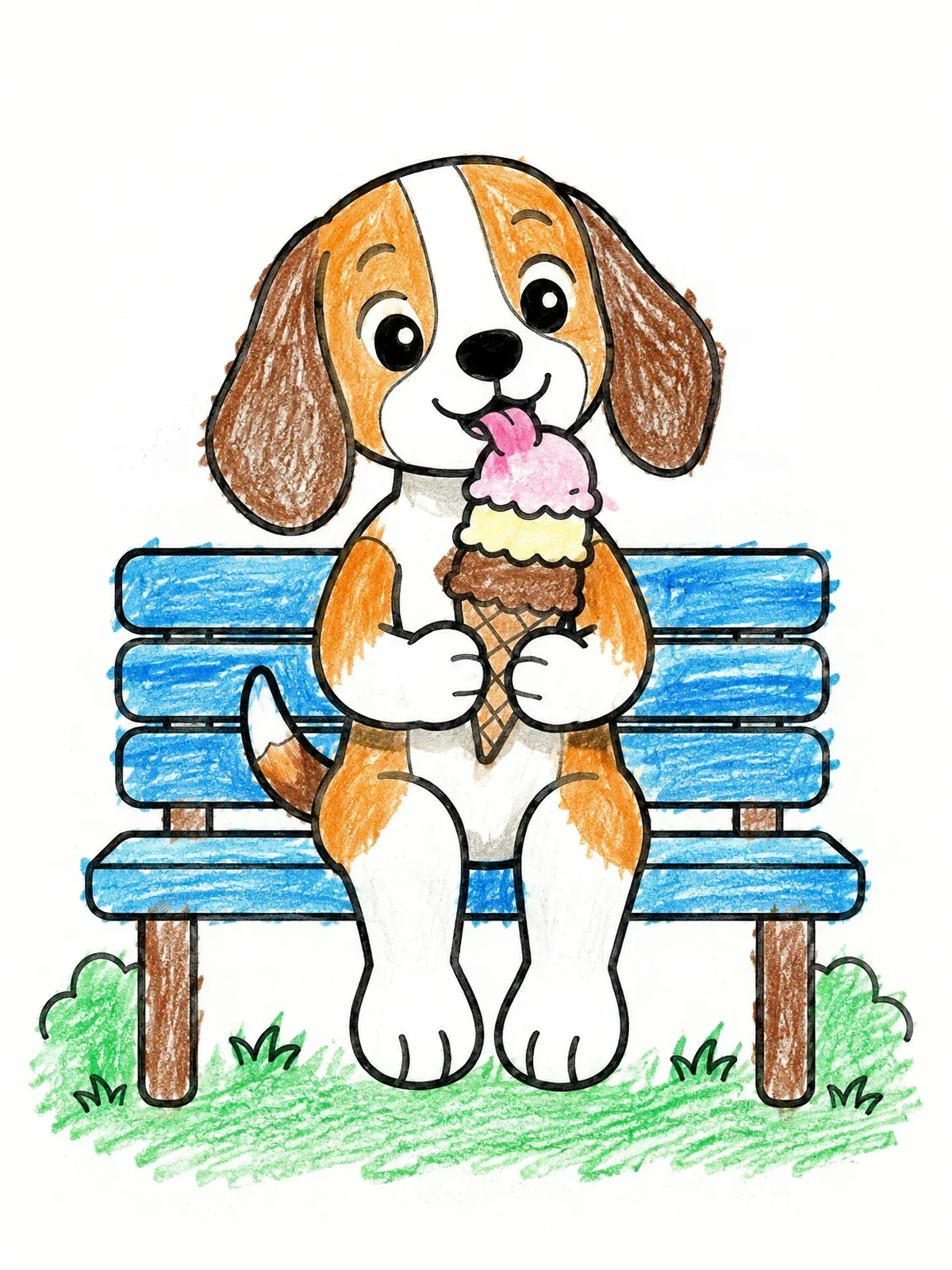Colored example of the Beagle Puppy Eating Ice Cream coloring page