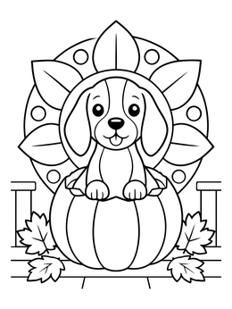 Free printable Beagle Puppy Inside Autumn Pumpkin coloring page