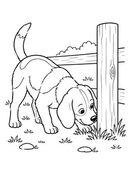 Free printable Beagle Sniffing By The Wooden Fence coloring page