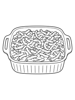 A baked green bean casserole dish in this detailed beans coloring page.