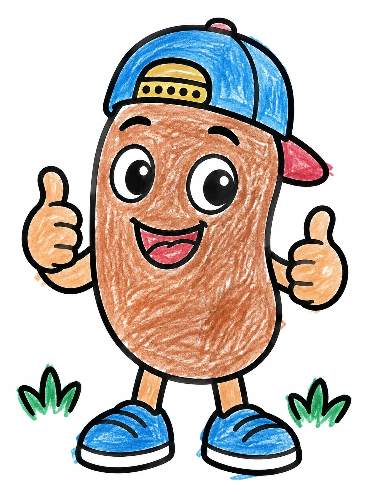 Colored example of the Cool Cartoon Bean With Cap coloring page