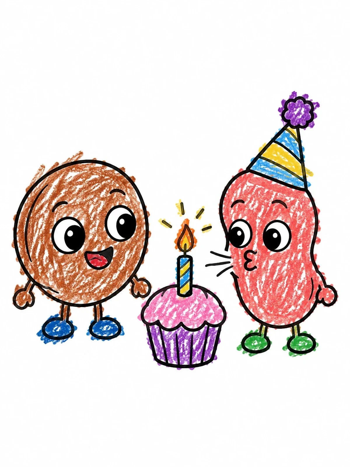 Colored example of the Cute Bean Birthday Party Celebration coloring page