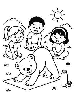 Free printable Bear Doing Downward Dog For Kids coloring page