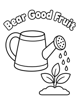 A simple watering can waters a small plant on this fruit of the spirit coloring page.