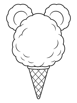 A bear-shaped treat sits atop a cone in this cotton candy coloring page.