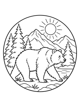 Free printable Bear Walking In Mountain Wilderness coloring page