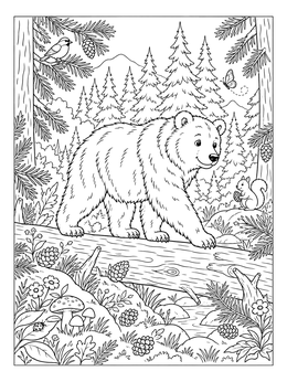 Free printable Bear Walking On A Fallen Pine Log coloring page