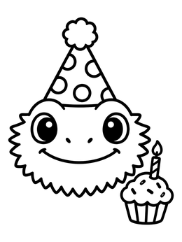 Free printable Bearded Dragon With Birthday Cupcake coloring page