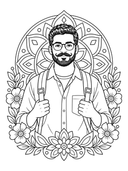 Free printable Bearded Hipster With Floral Mandala coloring page