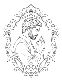 Free printable Bearded Man Praying In Floral Frame coloring page