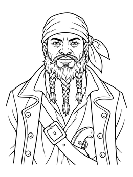 Portrait of a captain on this pirate coloring page.