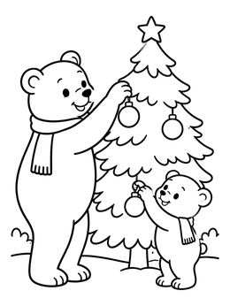 Free printable Bears Decorating Christmas Tree coloring page
