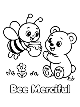 Free printable Bee Merciful Honey Sharing Bear coloring page