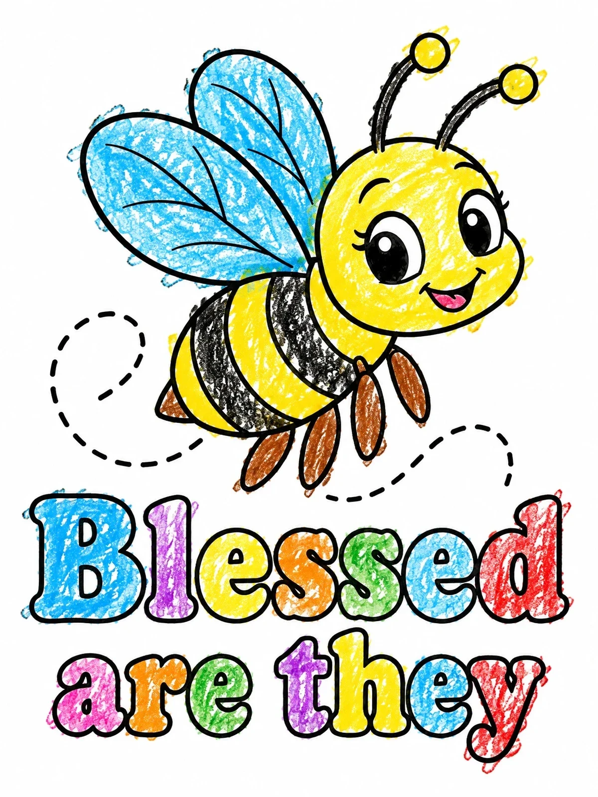Colored example of the Cute Bee Blessed Are They coloring page