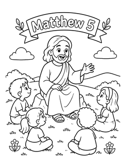 Free printable Jesus Teaching Children On A Hill coloring page