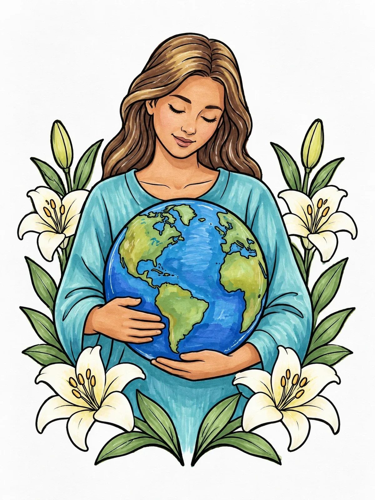 Colored example of the Meek Inheriting The Earth With Lilies coloring page