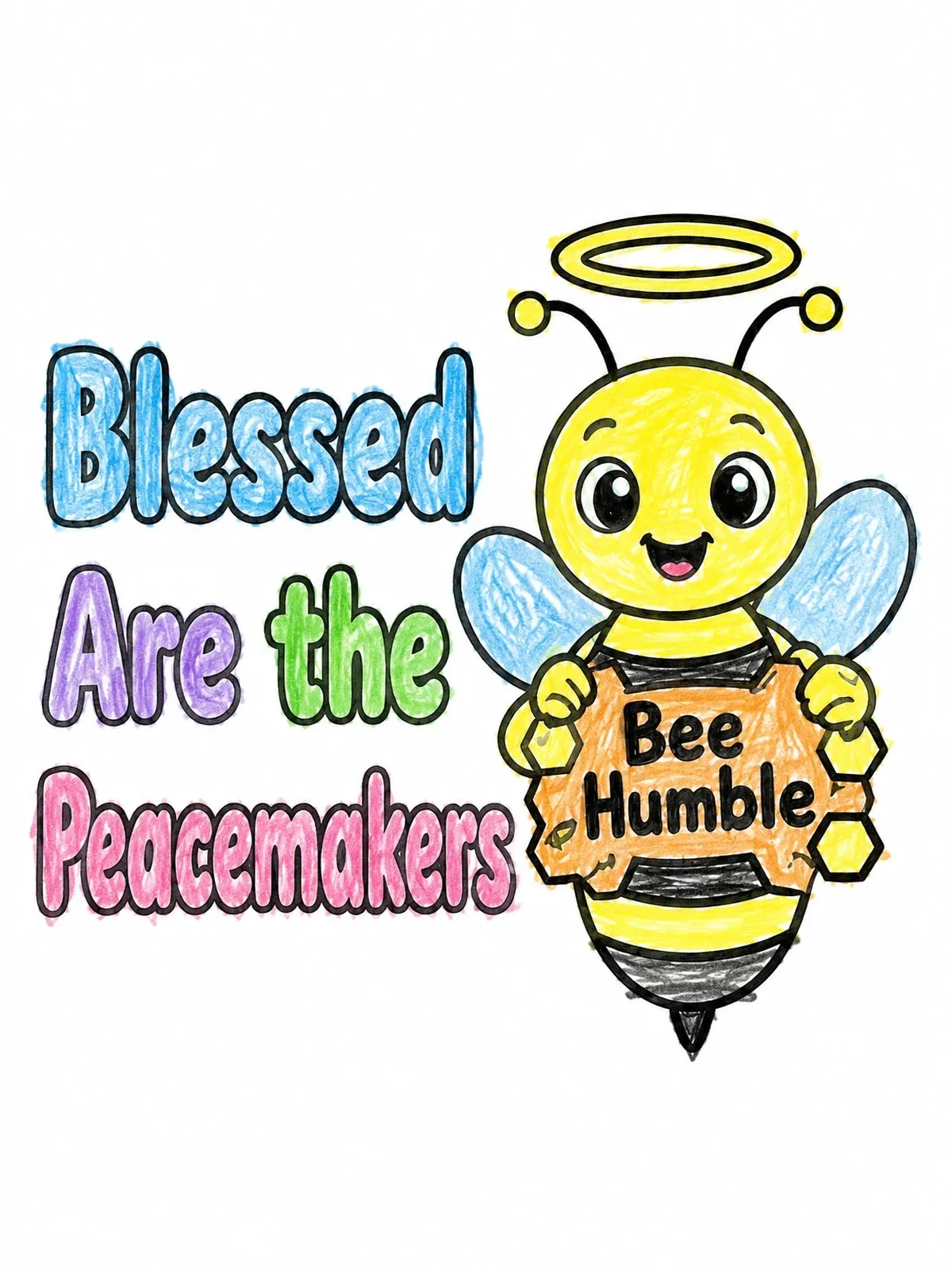 Colored example of the Peacemaker Bee With Halo And Honeycomb coloring page