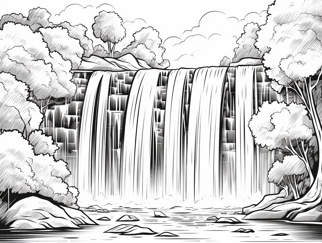 Beautifully Detailed Waterfall Coloring - Coloring Page