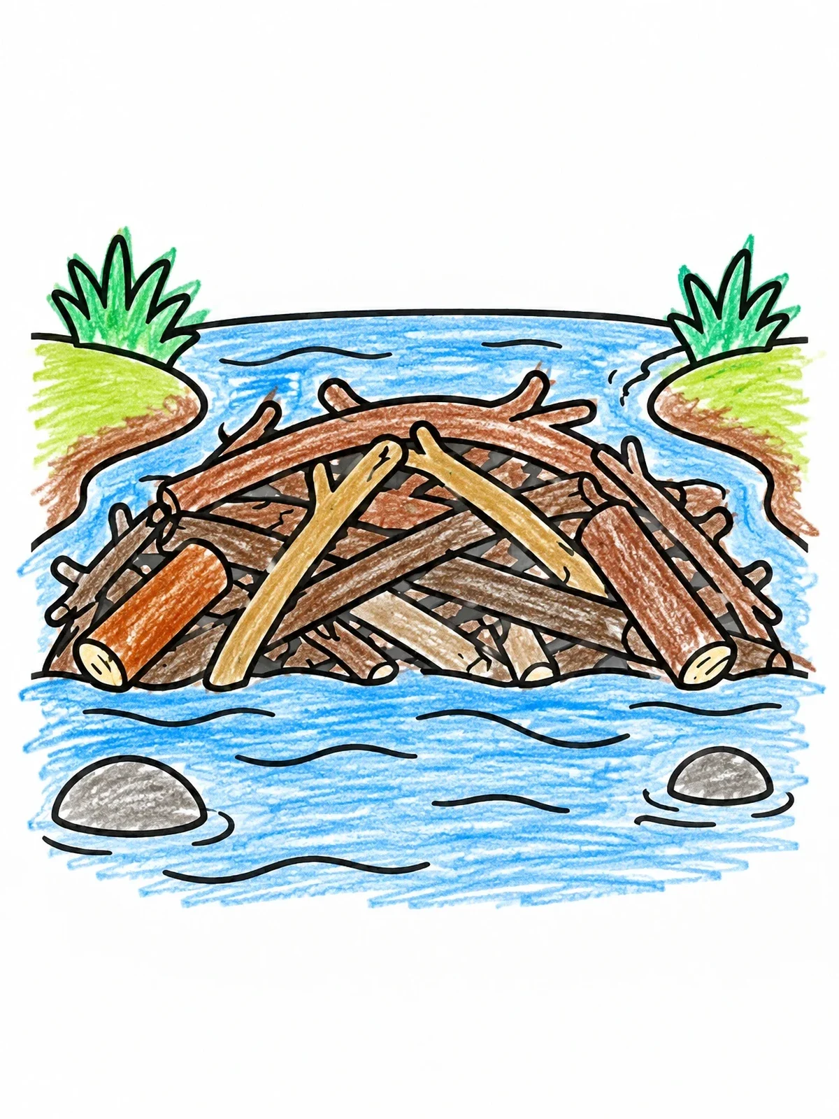 Colored example of the Beaver Dam In The River coloring page