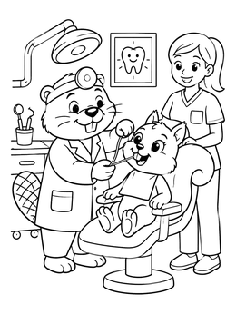 Free printable Beaver Dentist Checking Squirrel Teeth coloring page