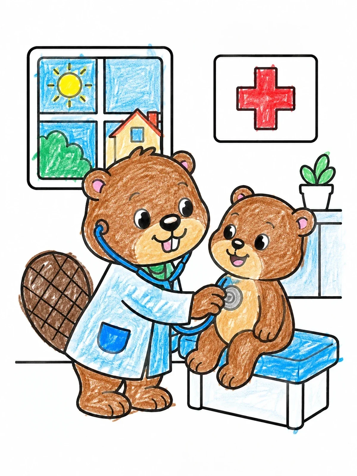 Colored example of the Beaver Doctor At The Clinic coloring page