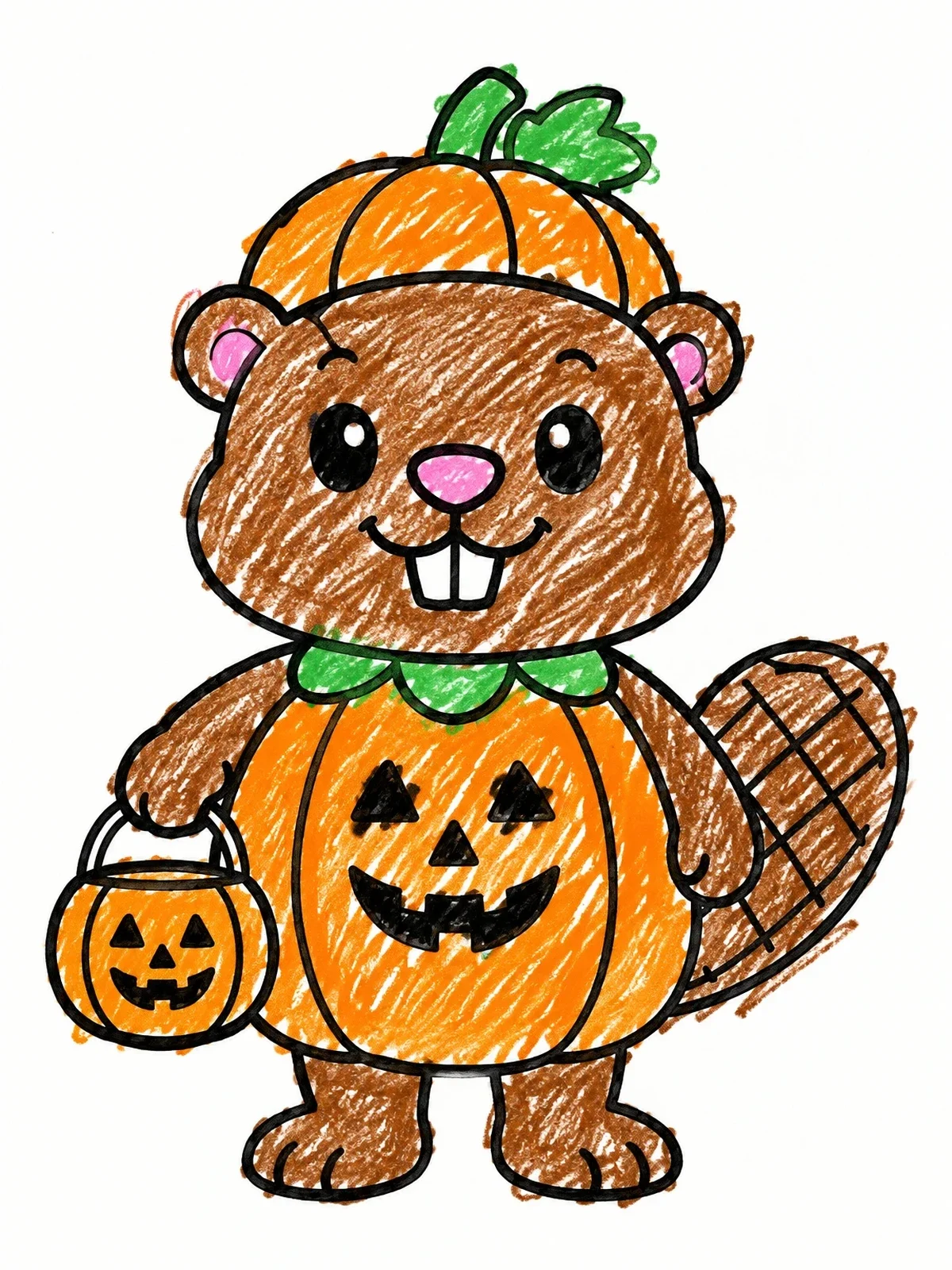 Colored example of the Beaver In Pumpkin Halloween Costume coloring page