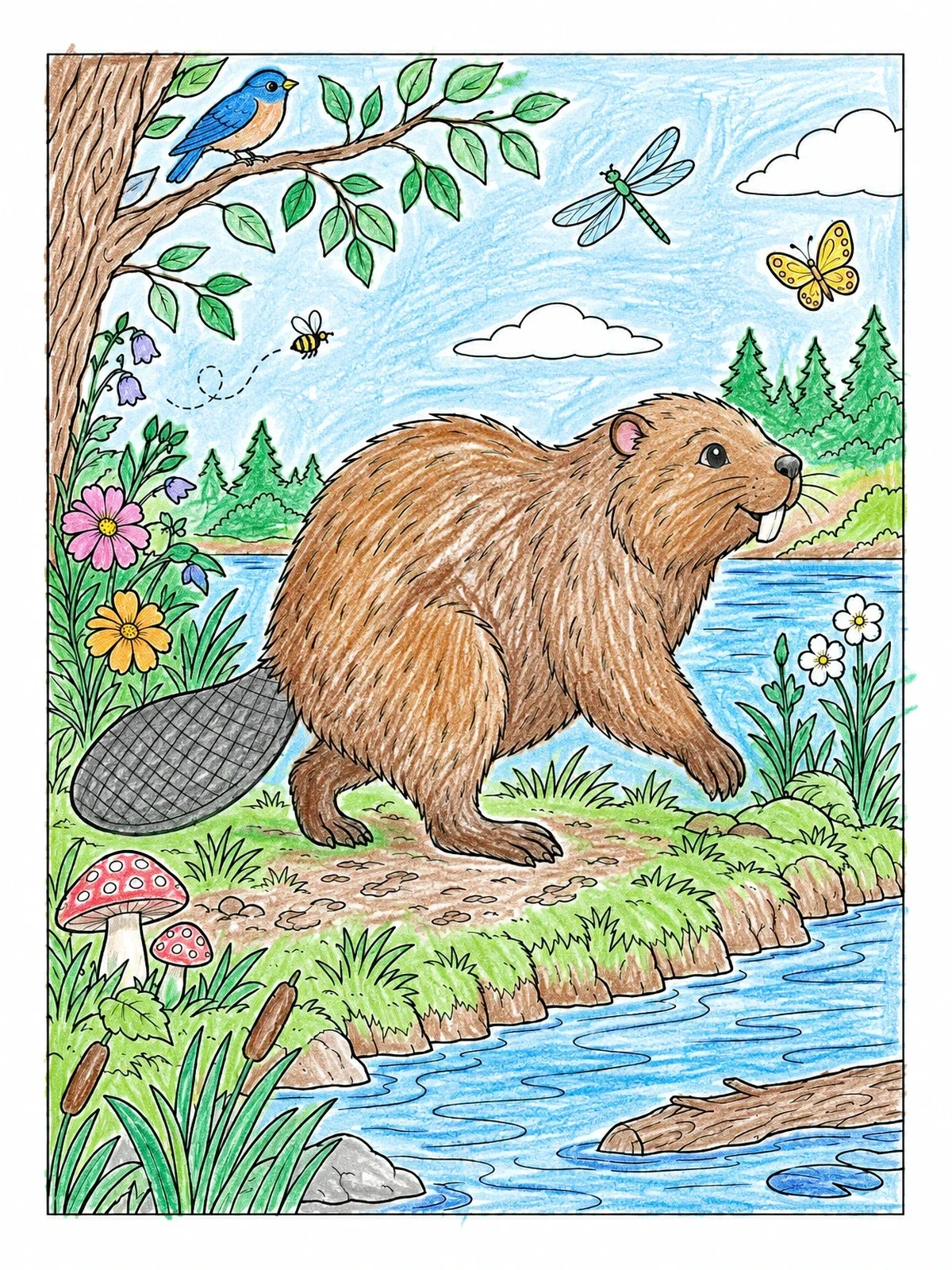 Colored example of the Beaver Walking By The Riverbank coloring page