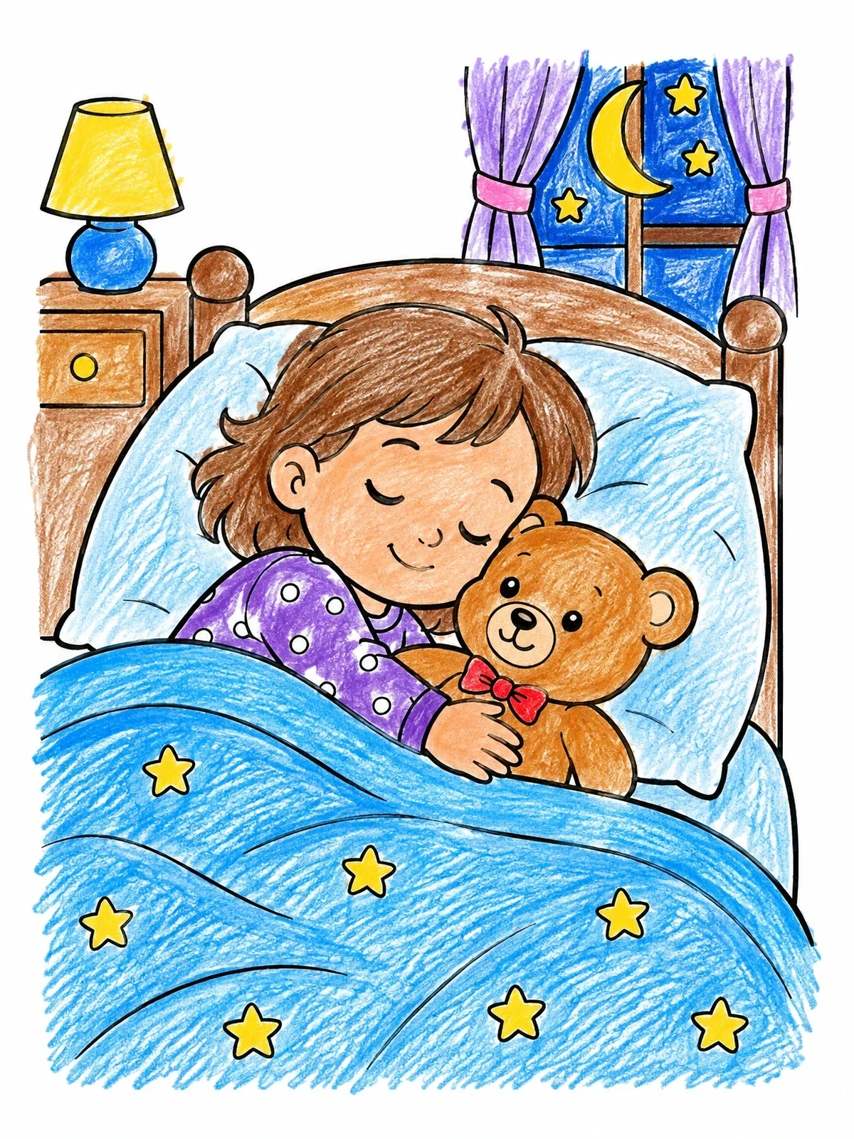 Colored example of the Child Sleeping With Teddy Bear coloring page