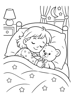 Free printable Child Sleeping With Teddy Bear coloring page