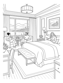 Free printable Luxury Hotel Suite With Scenic View coloring page