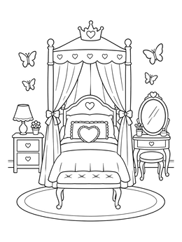 Free printable Princess Canopy Bed And Vanity coloring page