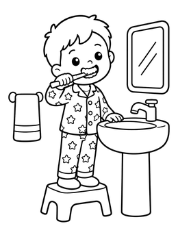 Free printable Boy Brushing Teeth On Stool coloring page