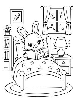 Free printable Cozy Bunny Reading In Bed coloring page