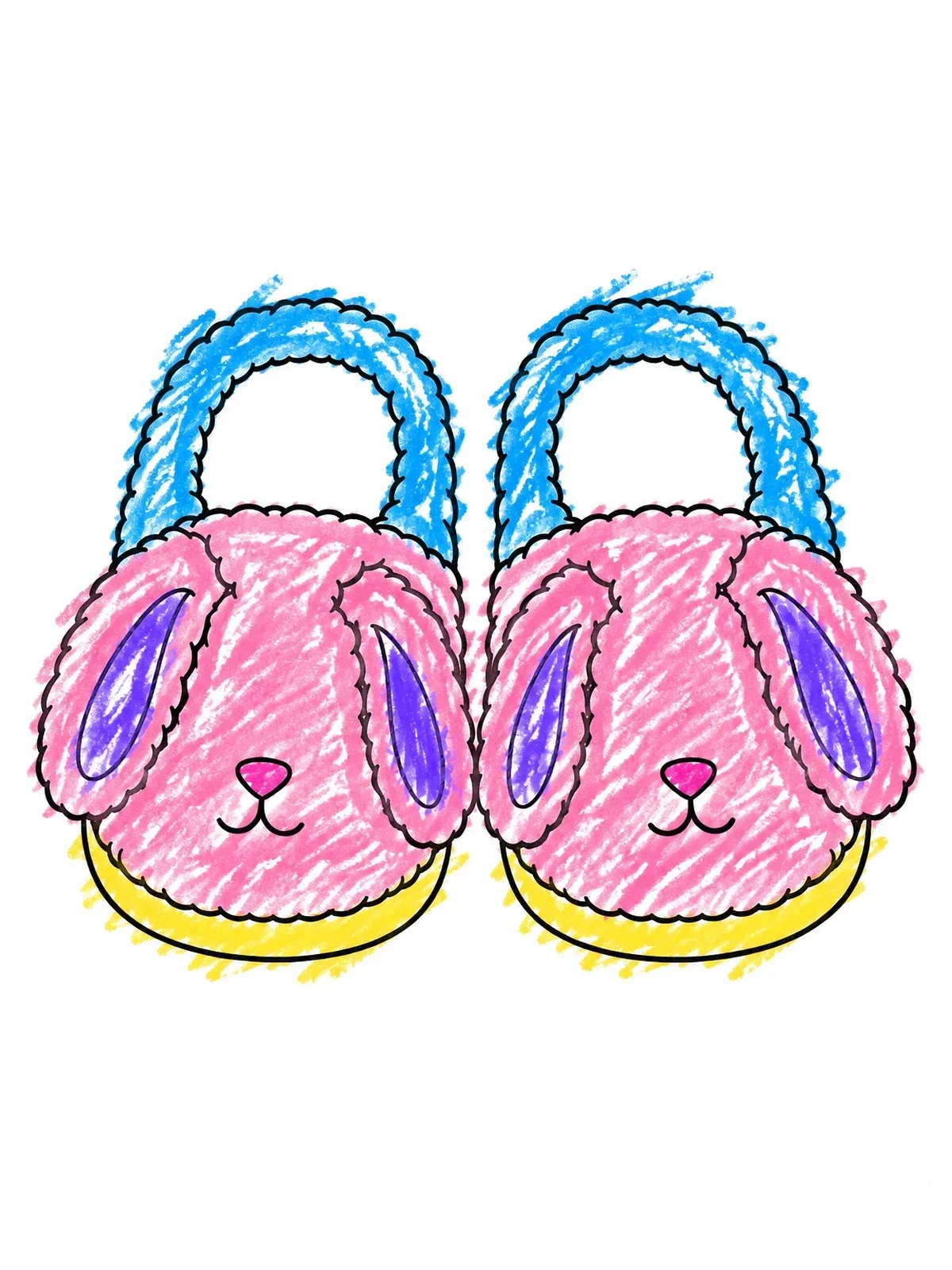 Colored example of the Fluffy Bunny House Slippers coloring page