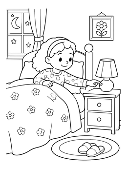 Free printable Girl Turning Off Bedside Lamp coloring page
