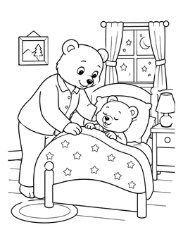 Free printable Mother Bear Tucking In Her Cub coloring page