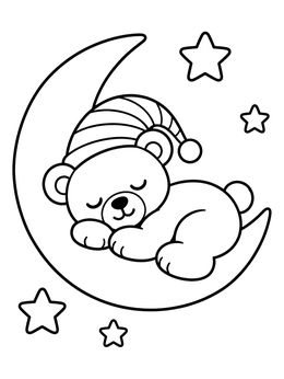 Free printable Sleeping Teddy Bear On Crescent Moon coloring page