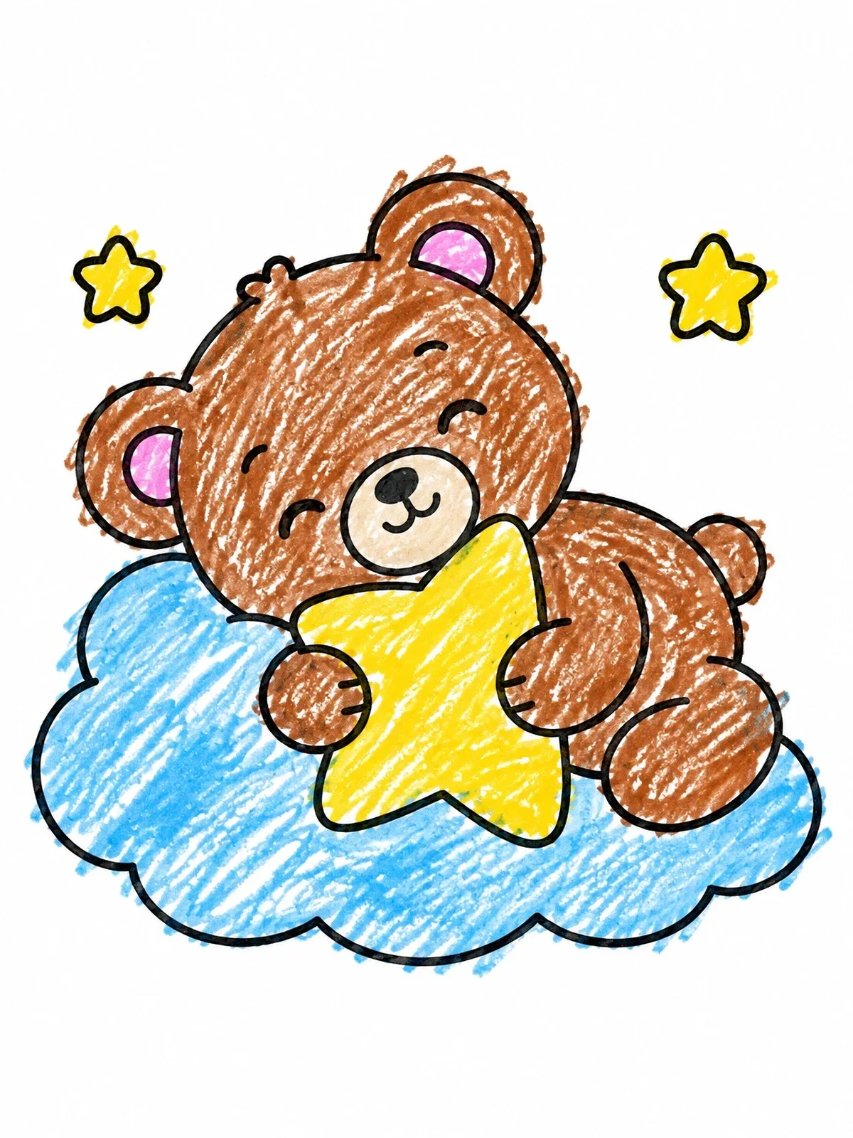 Colored example of the Teddy Bear Sleeping On Cloud coloring page