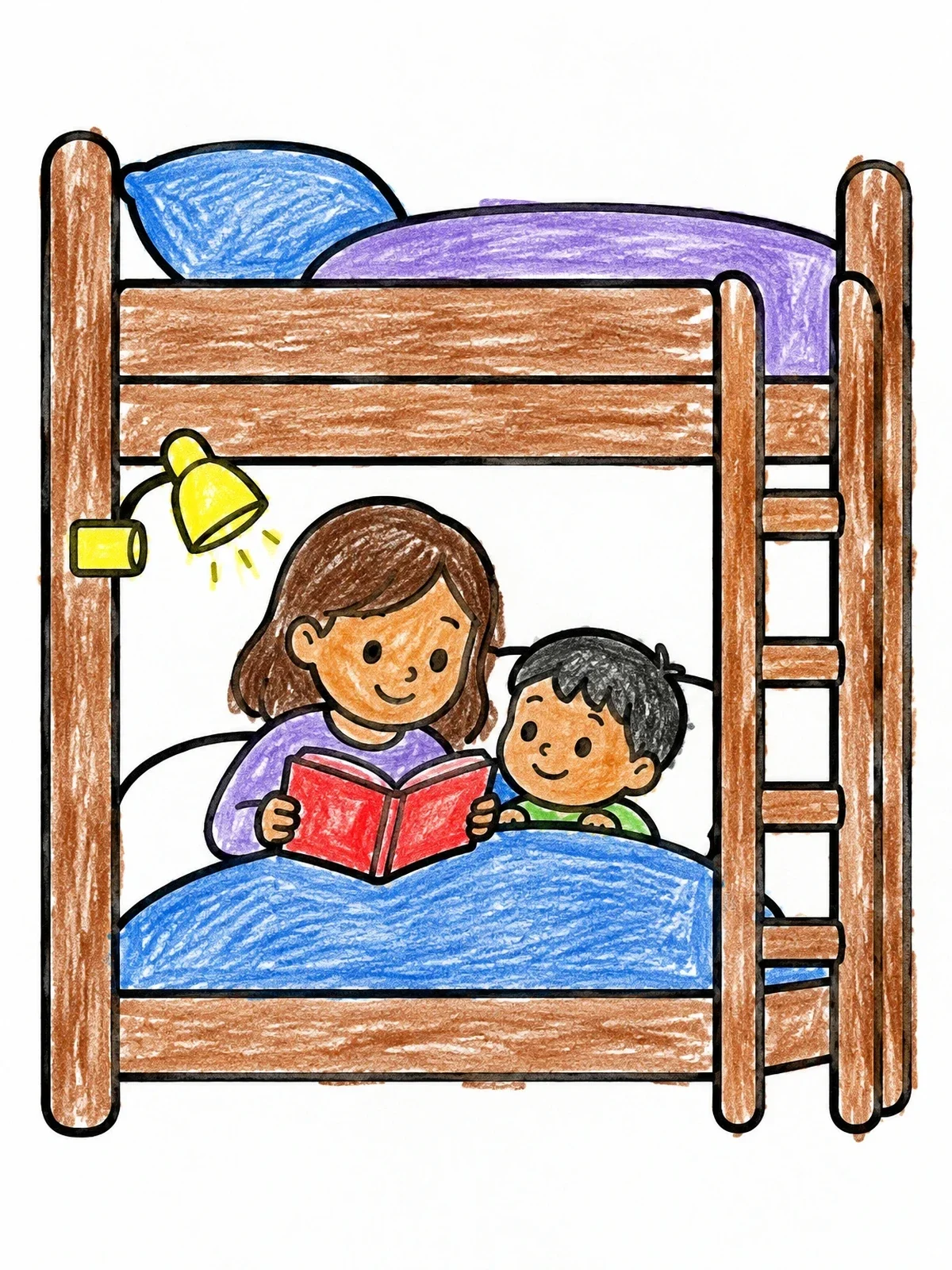 Colored example of the Bedtime Story In Bunk Bed coloring page