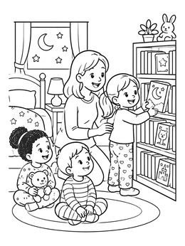 Free printable Bedtime Story Selection With Family coloring page
