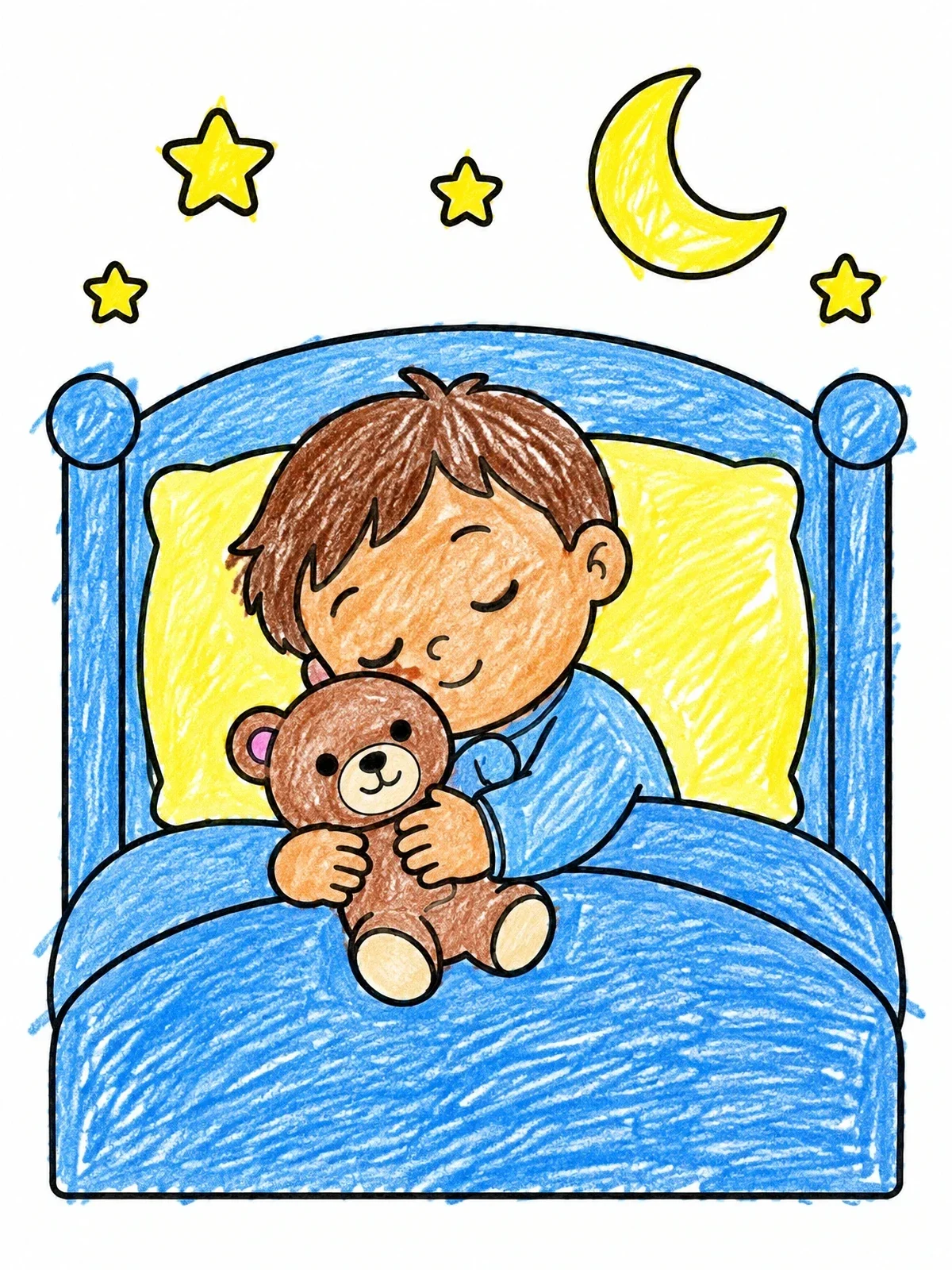 Colored example of the Toddler Sleeping With Teddy Bear coloring page