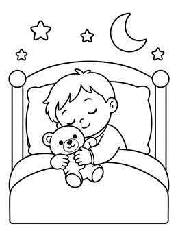 Free printable Toddler Sleeping With Teddy Bear coloring page