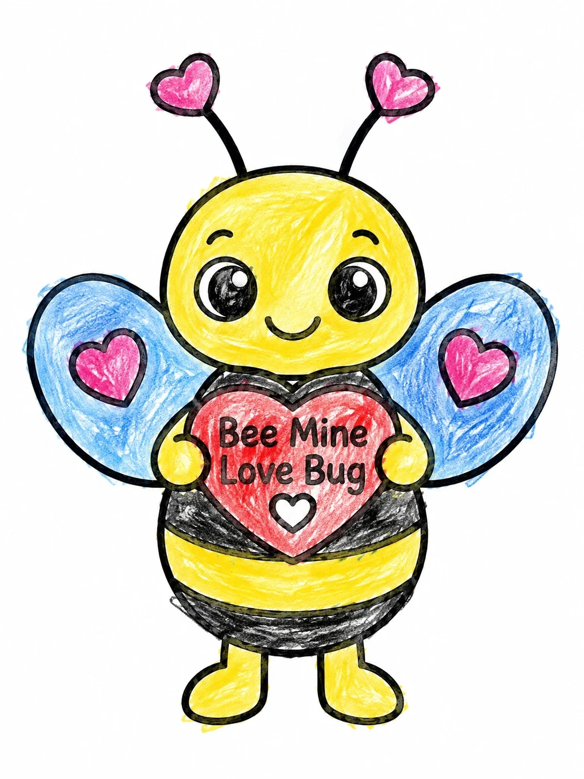Colored example of the Bee Mine Cute Love Bug coloring page