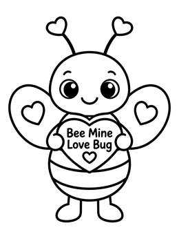 A cute bee holding a heart sign in this love bug coloring page.