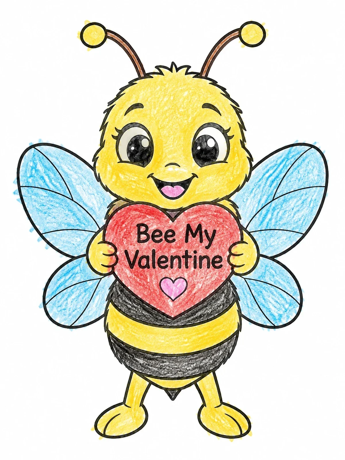 Colored example of the Bee My Valentine Love Bug coloring page