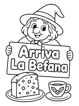 Free printable La Befana With Panettone And Coffee coloring page