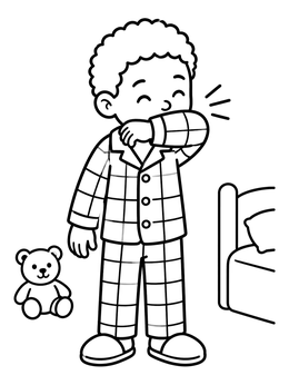 Free printable Boy Coughing Into His Elbow coloring page